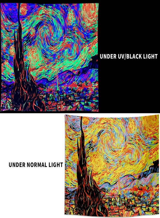 PSYHILAR Van Gogh UV Tapestry Blacklight for Bedroom, Starry Night Backdrop Black Light Posters for Adults and Teens (59 x 51 Inches) - Image 4